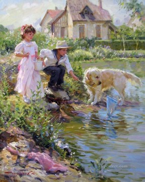 少女と犬 KR 001 ペットキッズ Oil Paintings